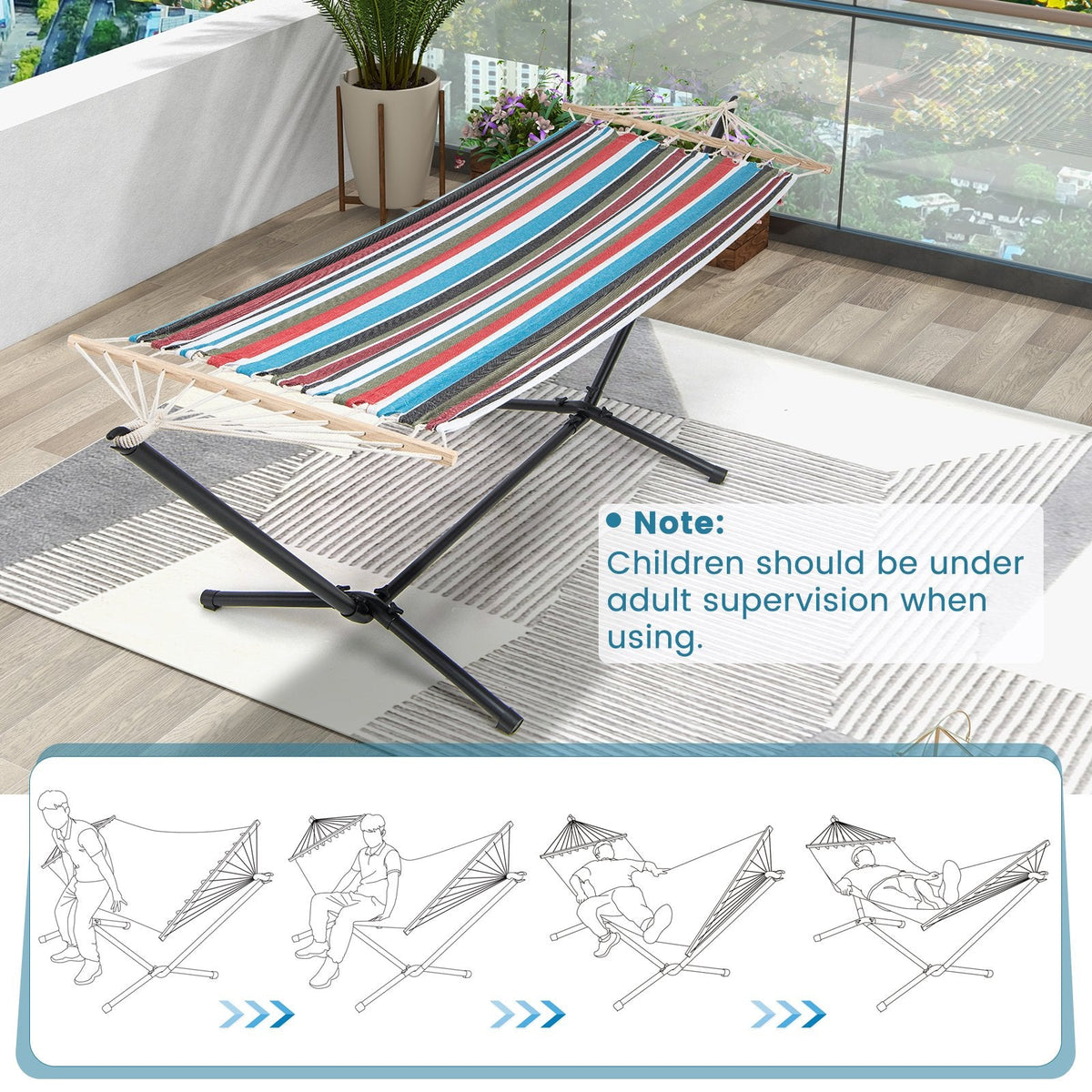 Poly Cotton Hammock with a Metal Stand and a Carrying Bag