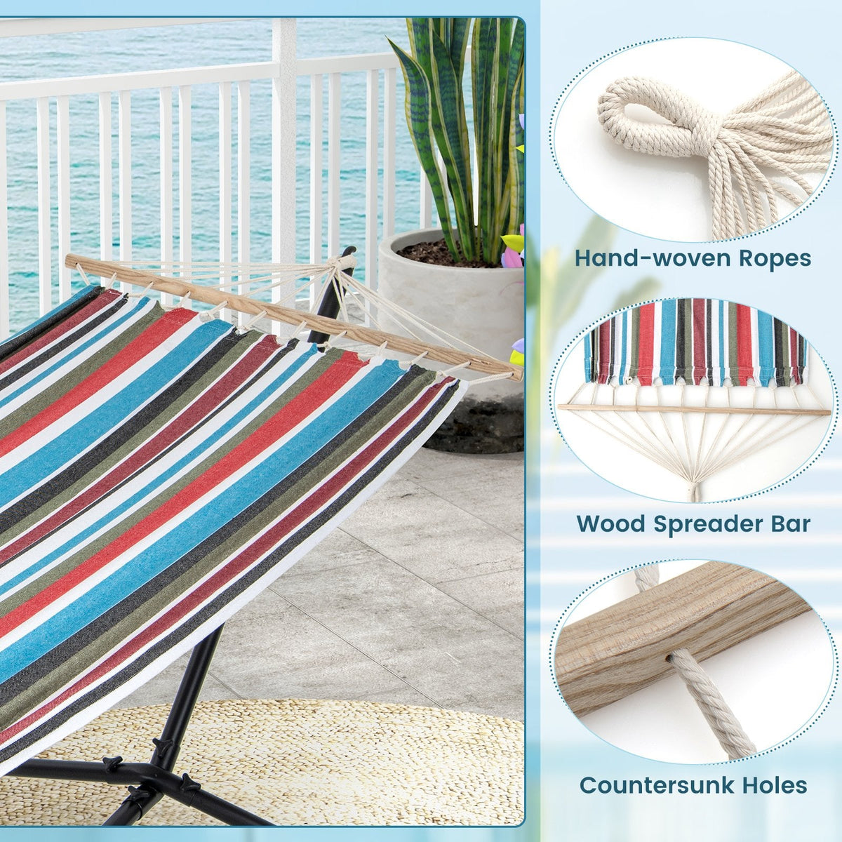 Poly Cotton Hammock with a Metal Stand and a Carrying Bag