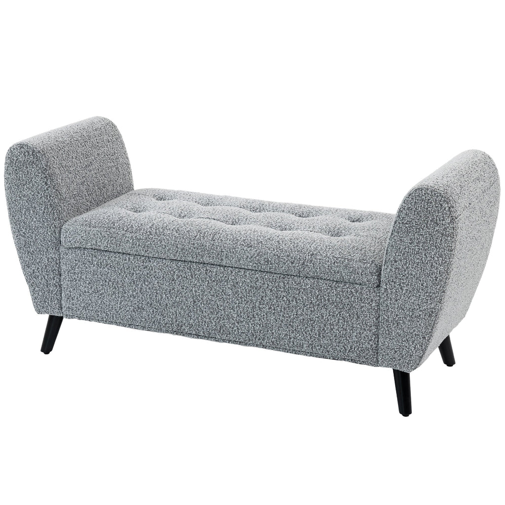 Upholstered Storage Bench with Arms, Modern Ottoman Bench for Bedroom, Entryway, and Living Room, Black