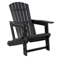 HDPE Adirondack Chair with Cup Holder and Wooden Texture for Patio-Black