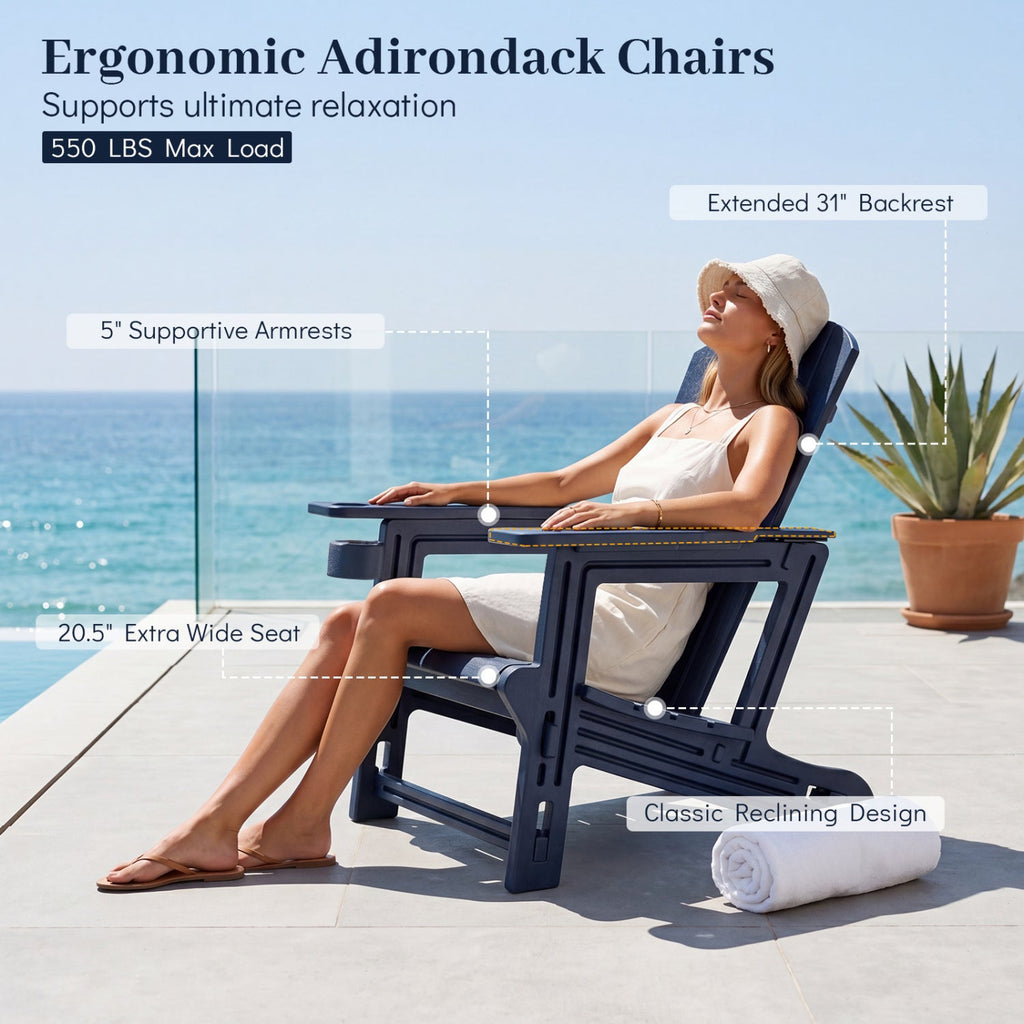 HDPE Adirondack Chairs with Realistic Wood Grain for Backyard Lawn-Blue