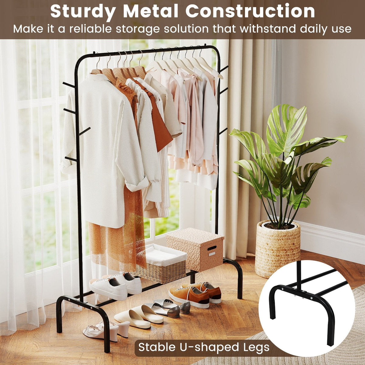 Heavy Duty Clothes Rack 50-Inch Wide Metal Garment Wardrobe Rack-Black