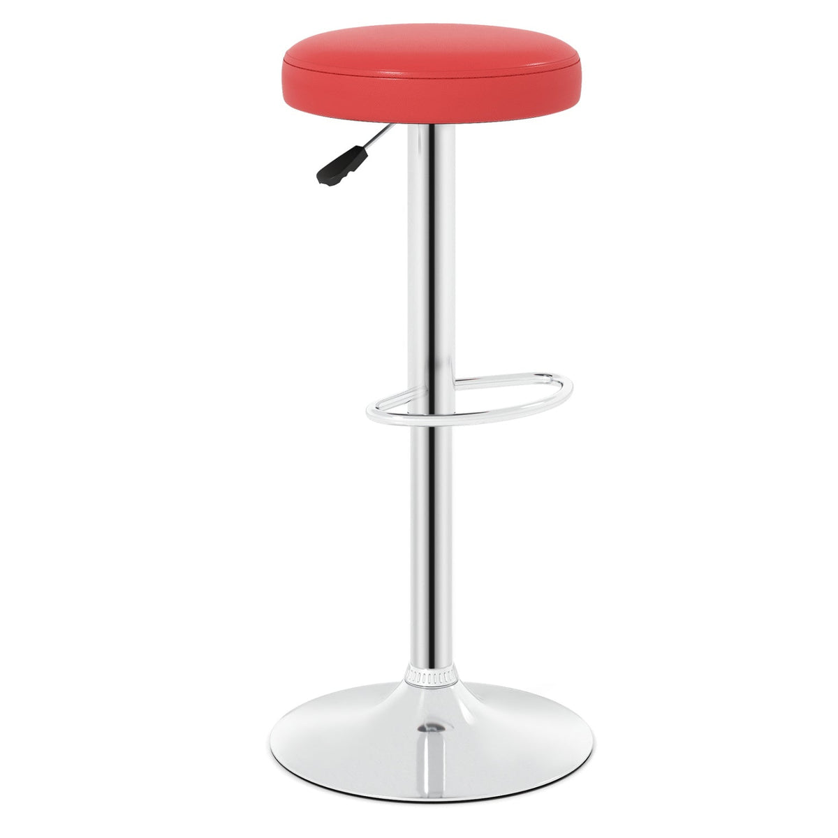 Backless Gas Lift Bar Stool in Red with 360 Degree Swivel, 25.5 to 33.5 Inch Seat