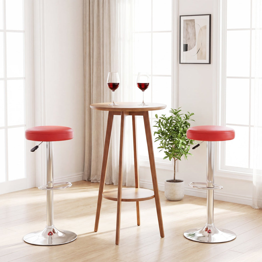 Backless Gas Lift Bar Stool in Red with 360 Degree Swivel, 25.5 to 33.5 Inch Seat