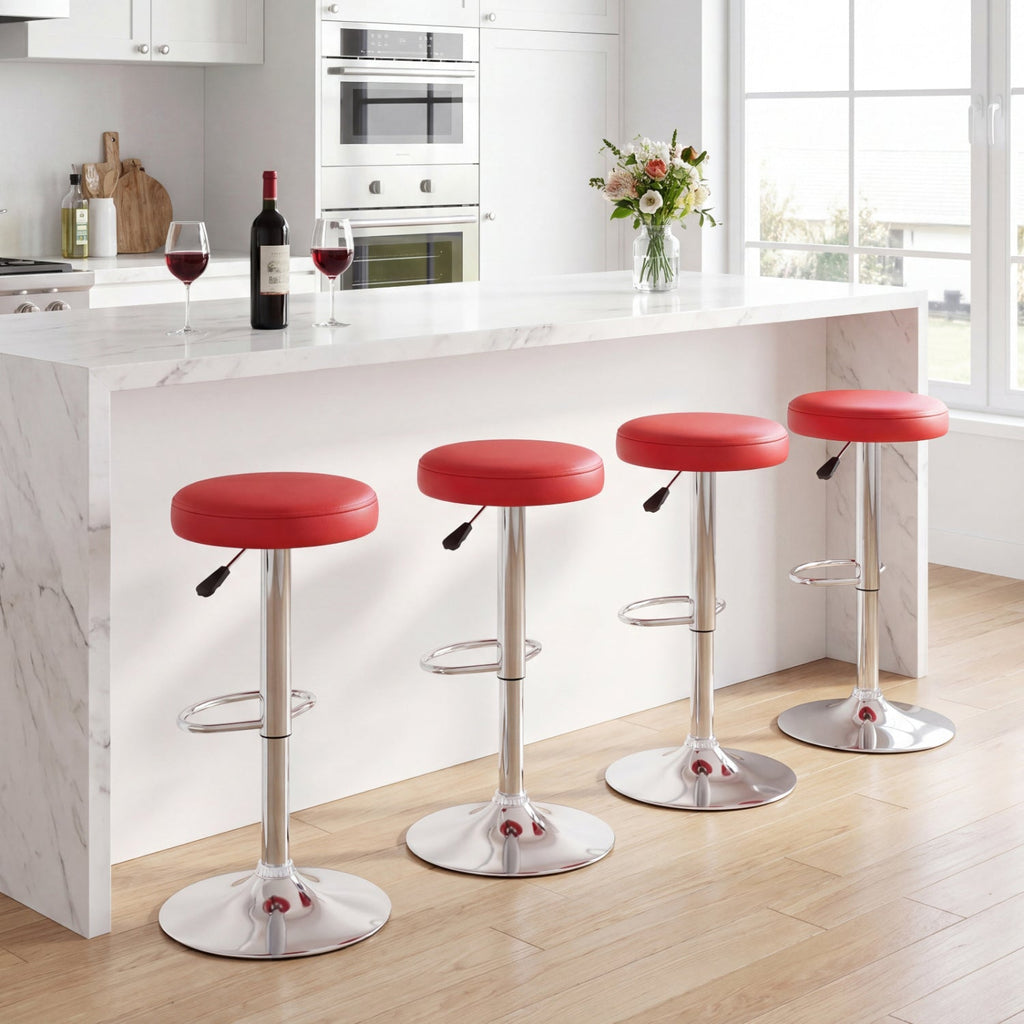 Backless Gas Lift Bar Stool in Red with 360 Degree Swivel, 25.5 to 33.5 Inch Seat