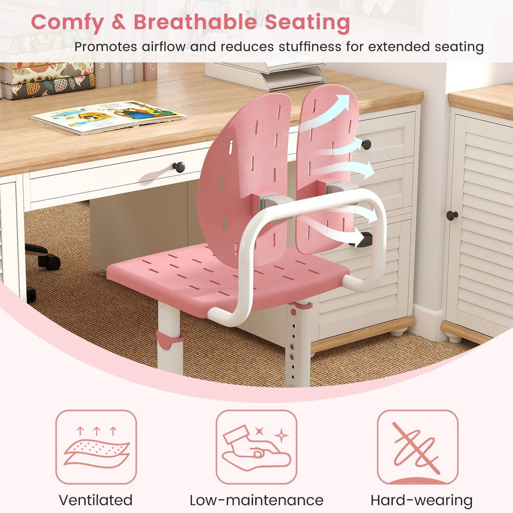 Height-adjustable Kid's Study Chair with Double Back Support and Breathable Seat for 3+ Years Old-Pink