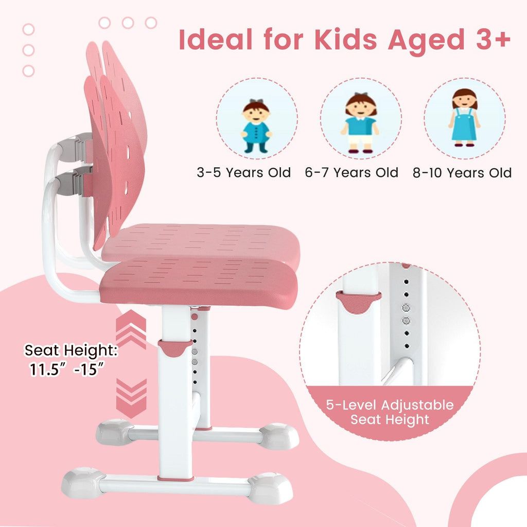 Height-adjustable Kid's Study Chair with Double Back Support and Breathable Seat for 3+ Years Old-Pink
