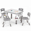 Height Adjustable, Kids Table and 4 Chairs Set with Graffiti Desktop and 2 Storage Baskets-Gray