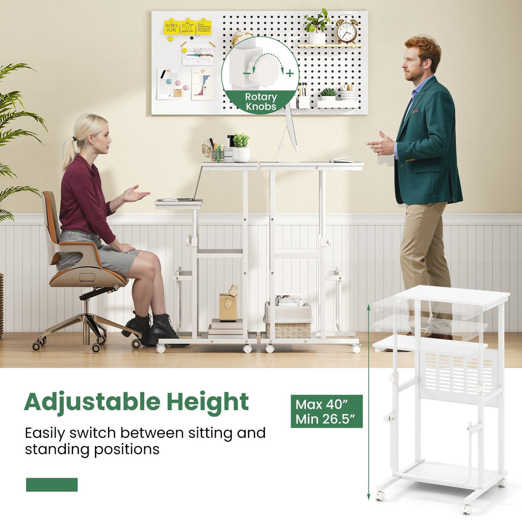 Height Adjustable Mobile Computer Stand-Up Desk with Two Modes-White
