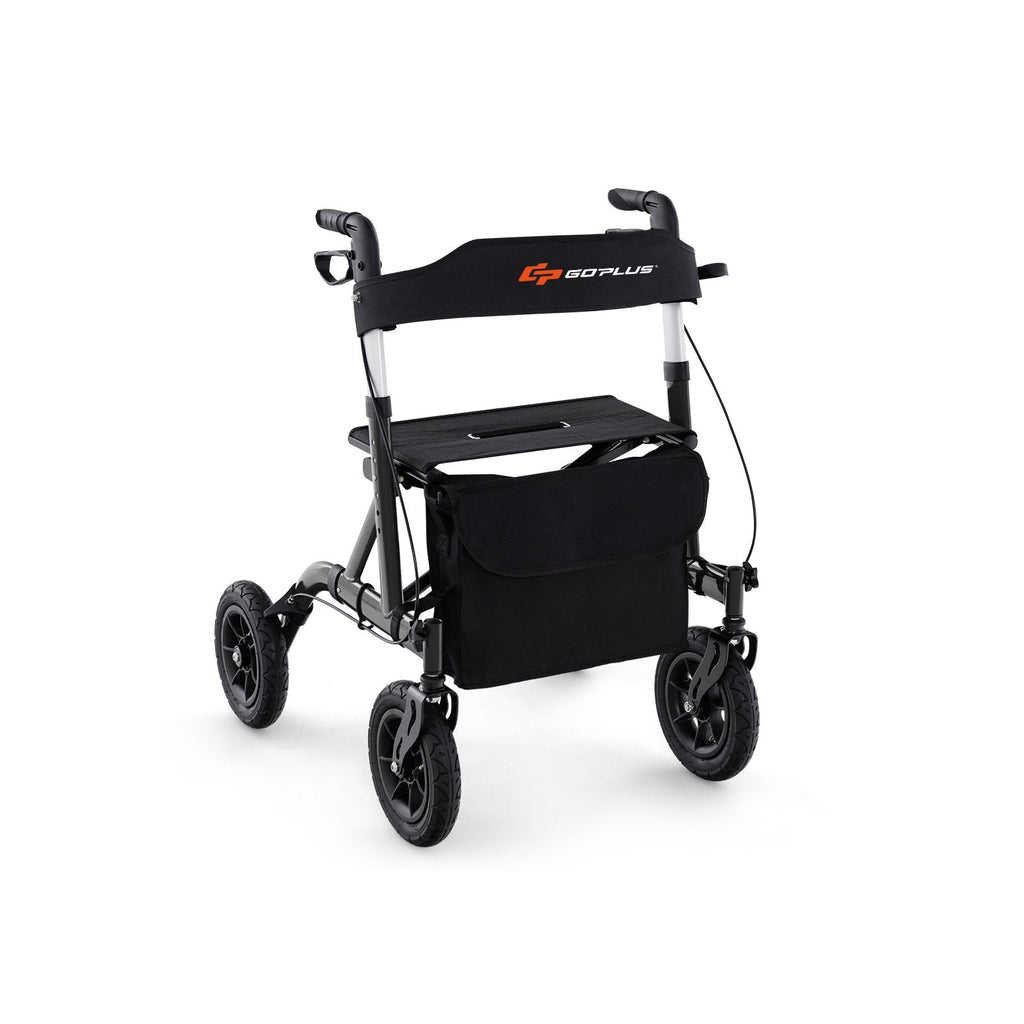 Height Adjustable Rollator Walker Foldable Rolling Walker with Seat for Seniors-Black