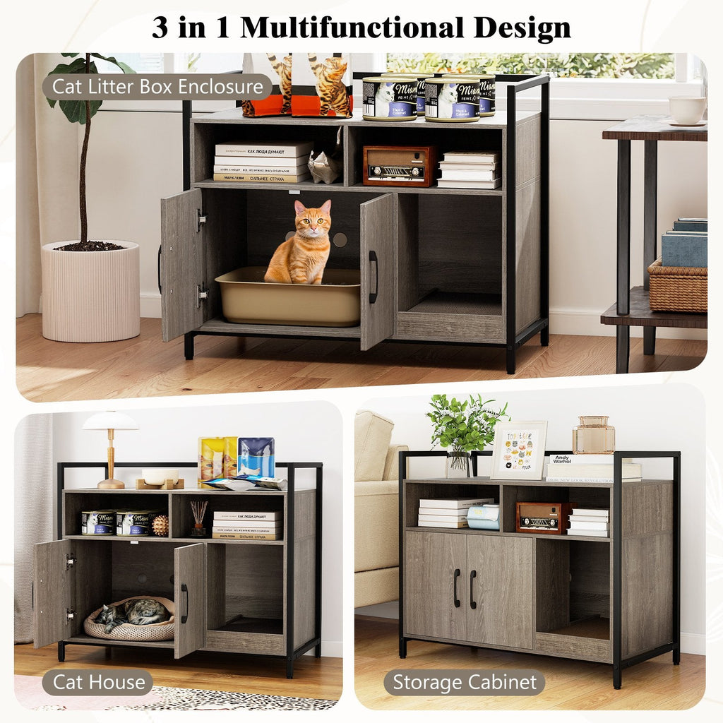 Hidden Cat Washroom with Double Doors and Scratch Cardboard-Oak
