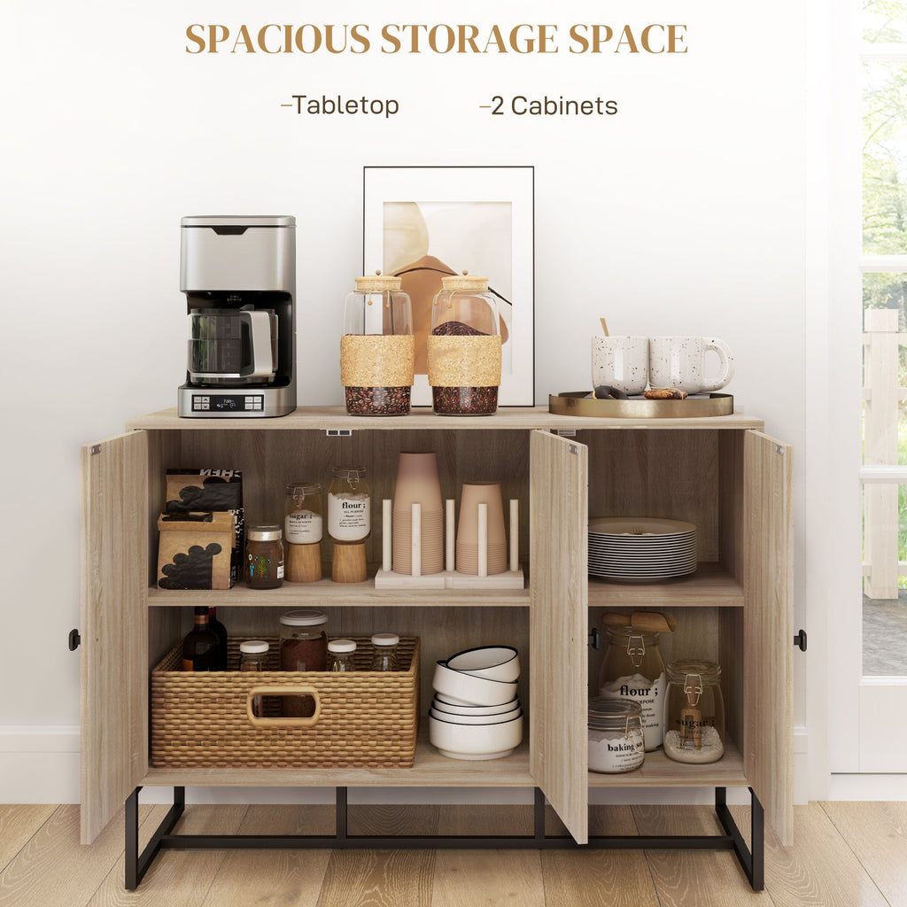 Modern Sideboard, Buffet Cabinet with Adjustable Shelves, 3 Chevron Doors for Living Room, Hallway, Oak Wood Grain