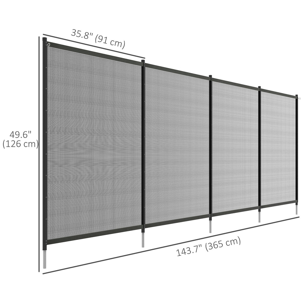 4-Panel Swimming Pool Fence, Aluminium Rustproof Pool Fencing, Overall Size 4' x 12', Black