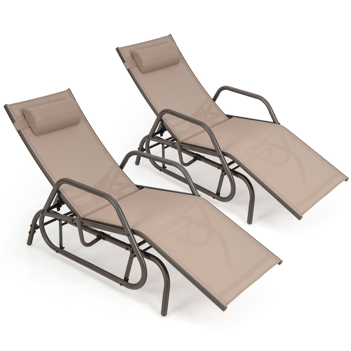 Outdoor Glider Chaise Lounge with Gliding Arms and Pillow, Rustic Brown