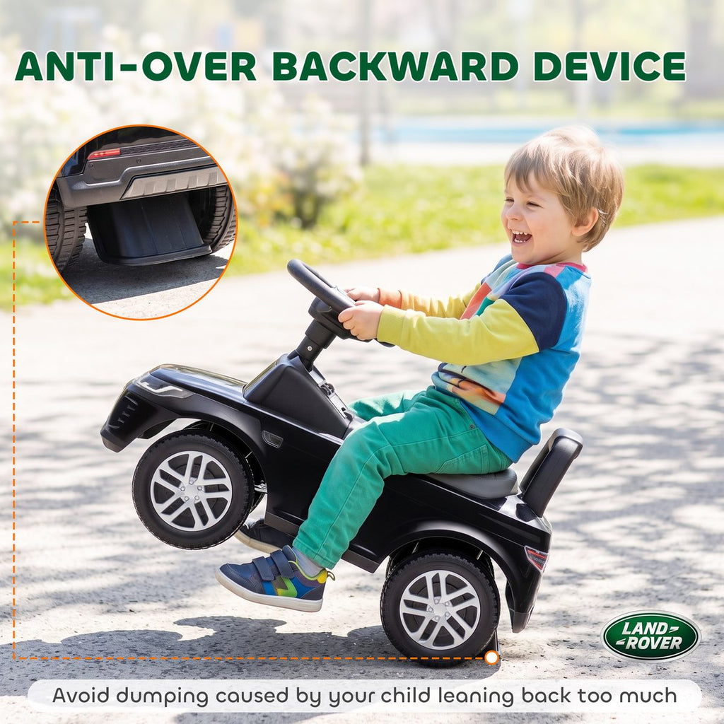 Licensed Land Rover Ride on Push Car with Anti-Tip Device, Under-Seat Storage, Horn, Engine Sounds for 18-36 M, Black