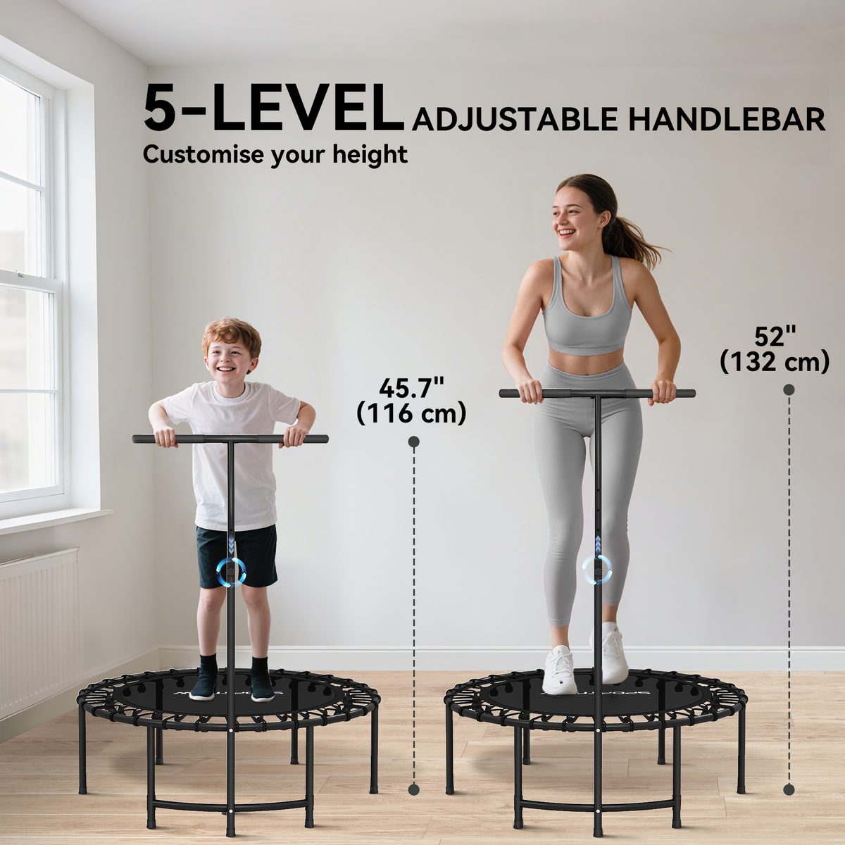 40" Foldable Rebounder Trampoline ,Mini Trampoline Indoor with Adjustable Handle, Quiet and Safe Bungee Rebounder,Black