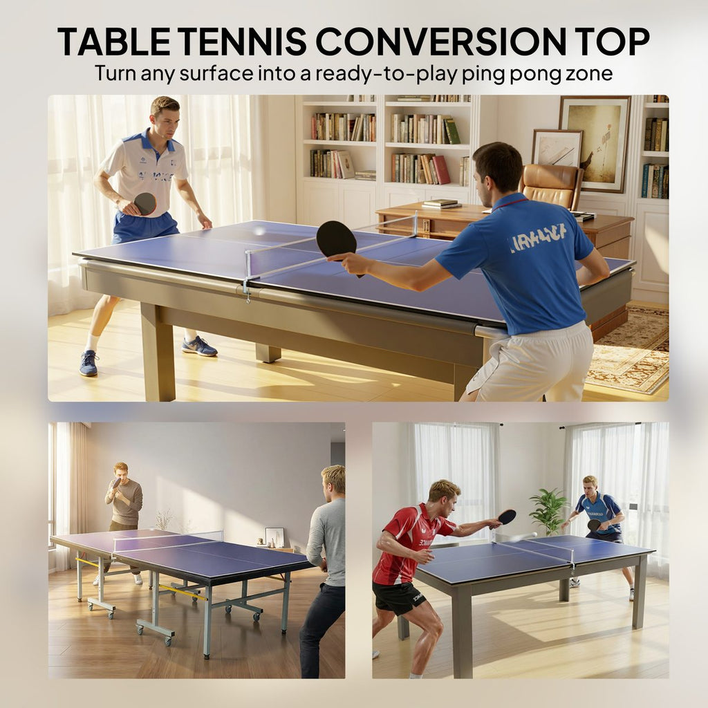 9 ft Folding Ping Pong Table Top for Pool Tables, Table Tennis Conversion Top with Net, Foam Padding, Blue