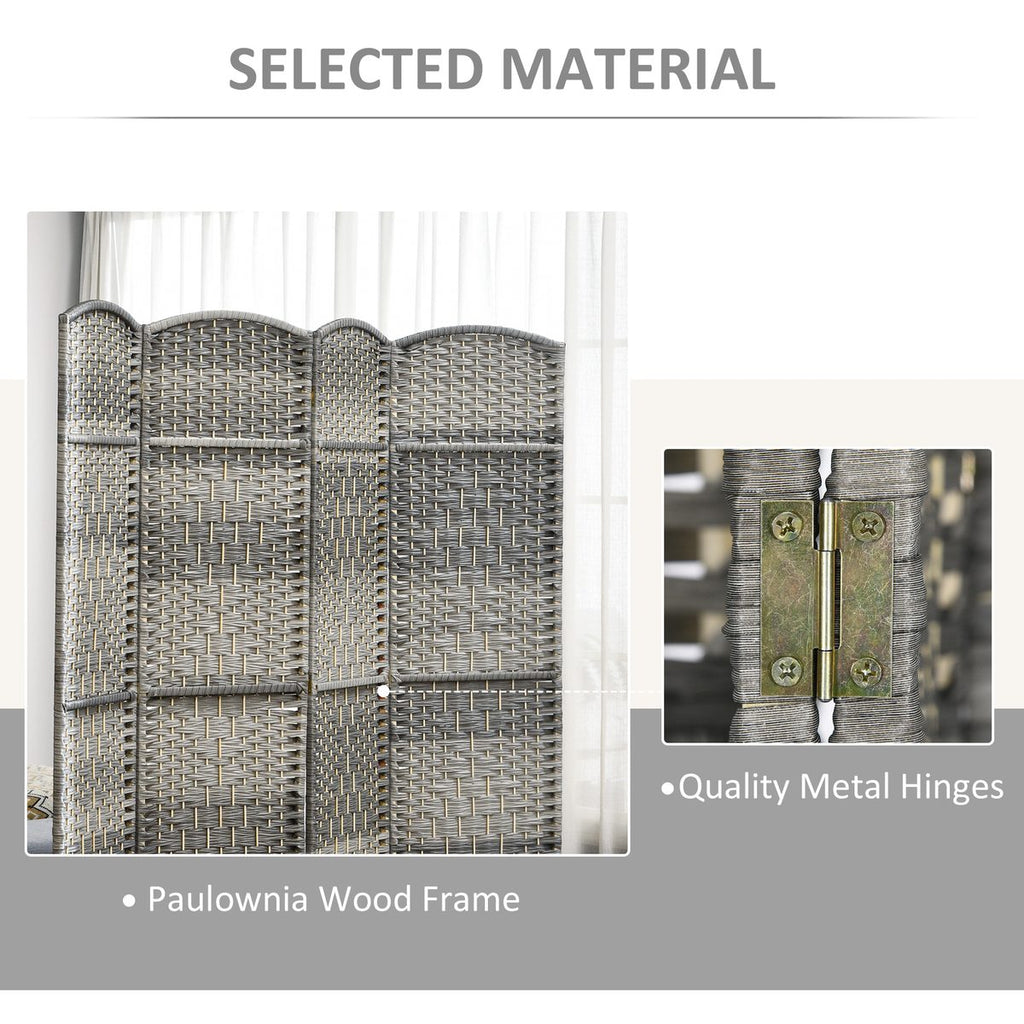 6 Ft Tall Folding Room Divider, 3 Panel Portable Privacy Screen, Hand-Woven Partition Wall Divider, Mixed Grey