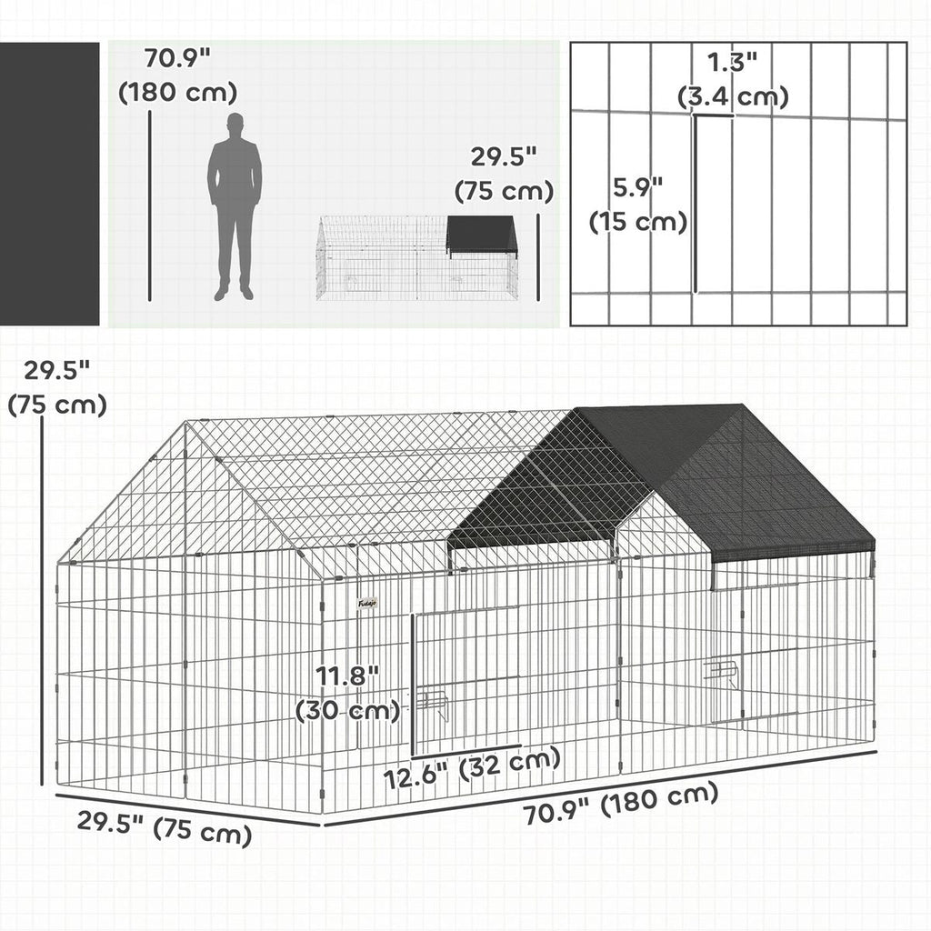 Metal Chicken Coop with UV-Resistant Cover for Hens, Rabbits, Ducks, Geese, 71" x 29.5" x 29.5", Black