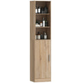 Tall Bathroom Cabinet, Slim 6-Tier Bathroom Floor Cabinet with 2 Doors and 4 Adjustable Shelves, Natural Wood