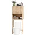 Over The Toilet Storage Cabinet with Adjustable Shelf, Open Shelf and Adjustable Bottom Bar, Oak