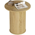 Round Side Table, Fluted Accent End Table, Narrow Nightstand for Small Spaces, Living Room, Oak
