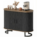 Sideboard Buffet Cabinet with Curved Tambour Doors, Thick Tabletop and Arc Metal Legs Brown and Black