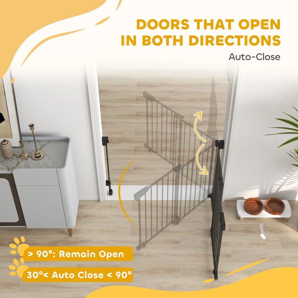29"-44" Wide Dog Gate, 29" H, Pet Gate with Auto-Close, Single Hand Operation, Wall-Mounted, No-Threshold Design