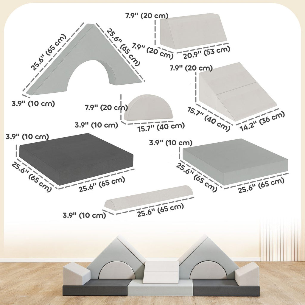 12 PCS Modular Kids Play Couch, Child Sectional Sofa for Toddlers, Convertible Foam and Floor Cushion, Grey
