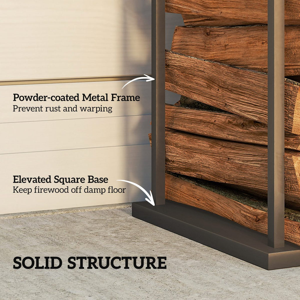 Firewood Rack Outdoor, Heavy Duty Log Holder, Vertical Fireplace Storage Rack, 220 lbs Capacity, 13" x 13" x 43", Black