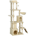 67" Large Cat Tree with 7 Scratching Posts, Tunnel, 2 Condos, Hammock, Perch, Ramp, Pompoms, Beige