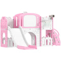 7 in 1 Toddler Slide with Basketball Hoop, Climbing Frame, Telescope, Drawing Board, Storage Box for Ages 1-3, Pink