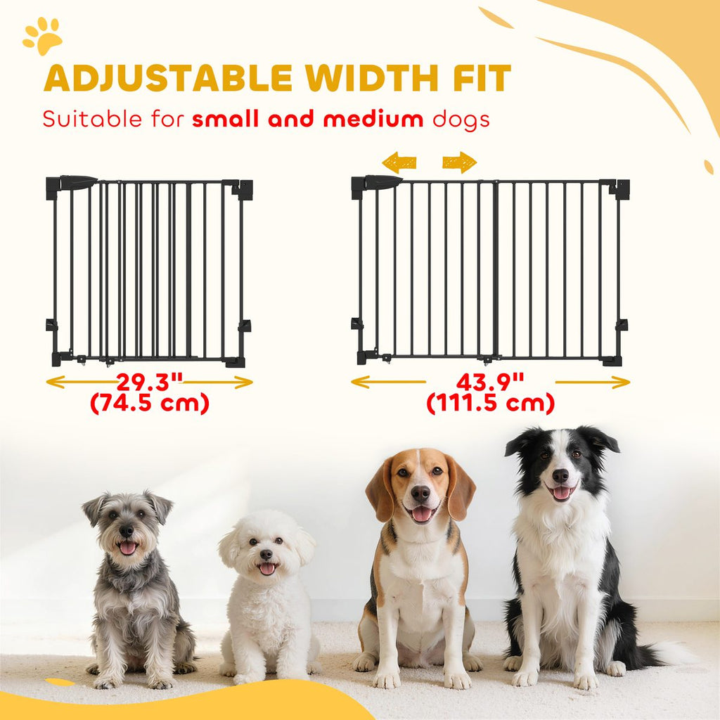29"-44" Wide Dog Gate, 29" H, Pet Gate with Auto-Close, Single Hand Operation, Wall-Mounted, No-Threshold Design