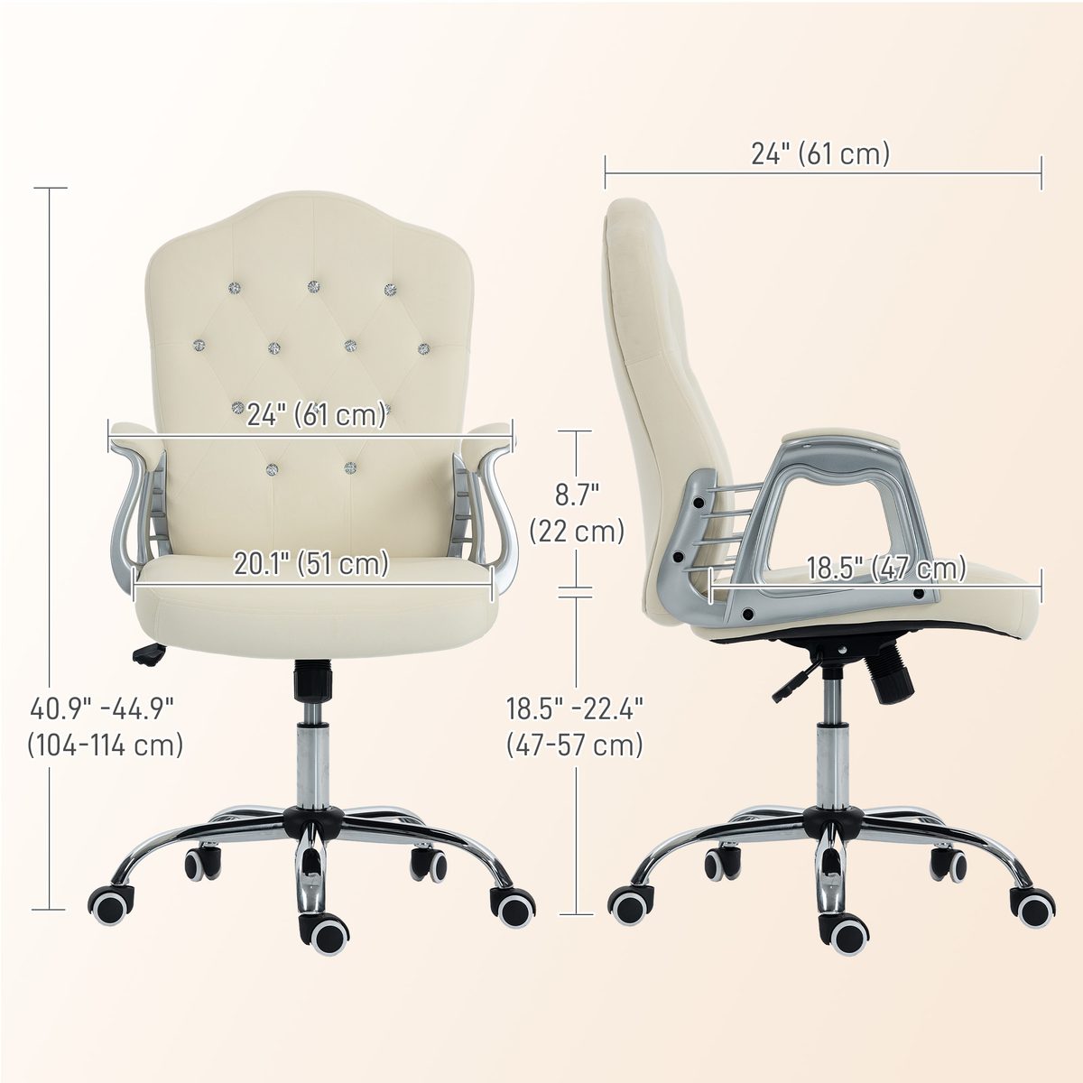 Vanity Office Chair, Velvet Computer Desk Chair with Swivel Wheels, Adjustable Height, Tilt Function, Beige