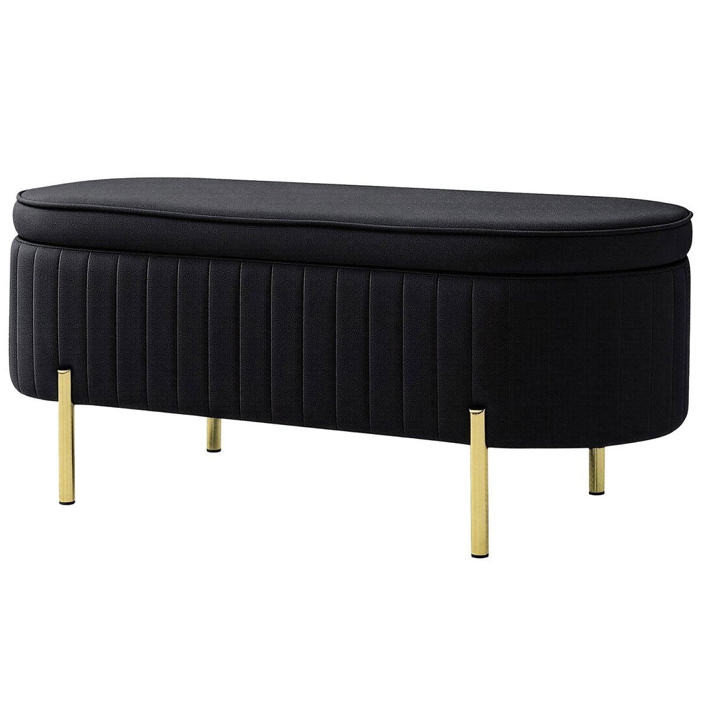 Upholstered Bedroom Bench, Channel Tufted Ottoman Bench with Thick Padding and Metal Legs, Black