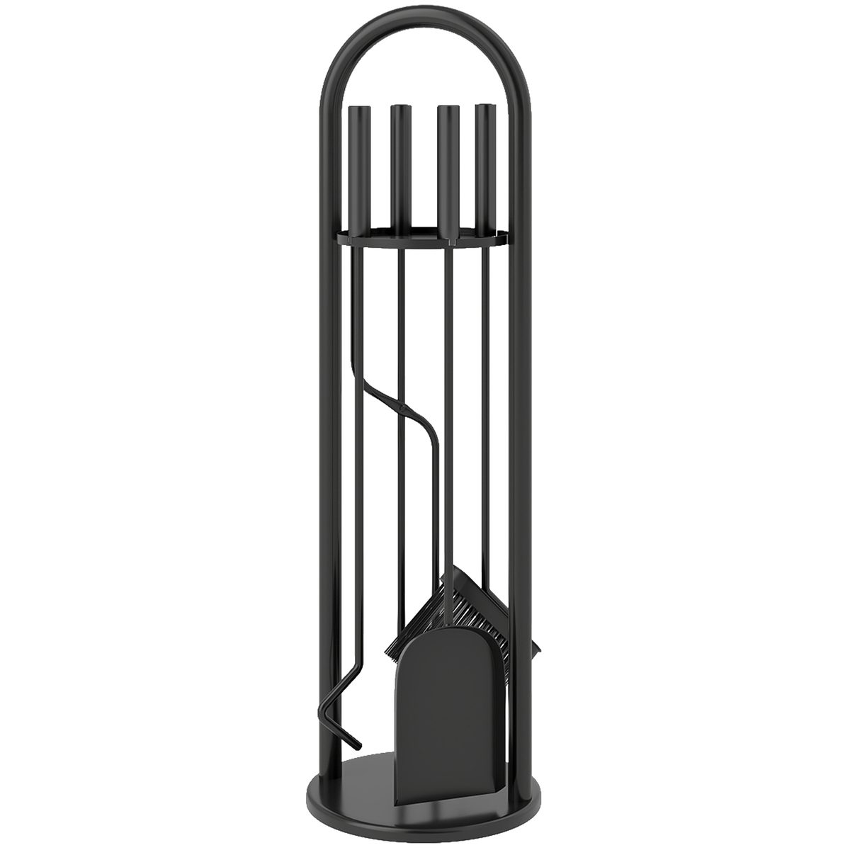 Fireplace Tools Set, 5 Pieces Fireside Accessories with Brush, Shovel, Poker, A Pair of Tongs, Stand, Black