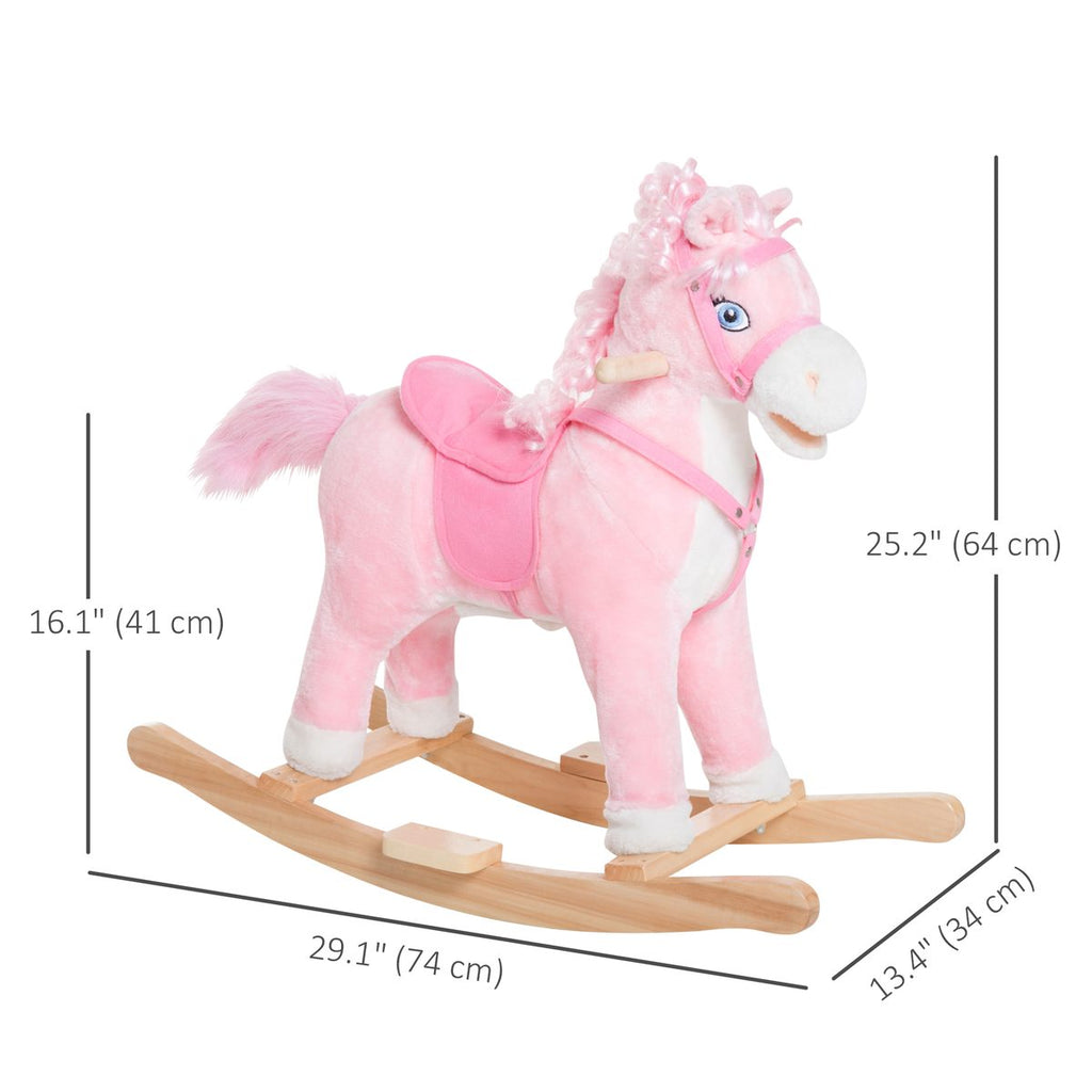Kids Plush Rocking Horse Child Ride On Toy Rocker with Realistic Sounds Pink