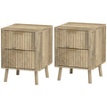 Night Stands Set of 2, Nightstands with Finger Pulls and Fluted Drawers, Bedside Tables with Round Edges, Oak