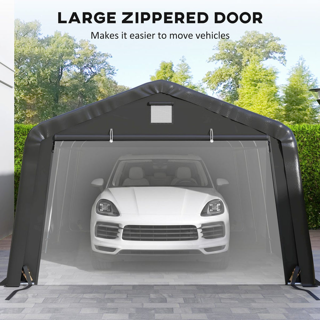 12' x 20' Portable Garage, Heavy Duty Carport Canopy with Ventilation Windows and Large Roll-up Door, Black