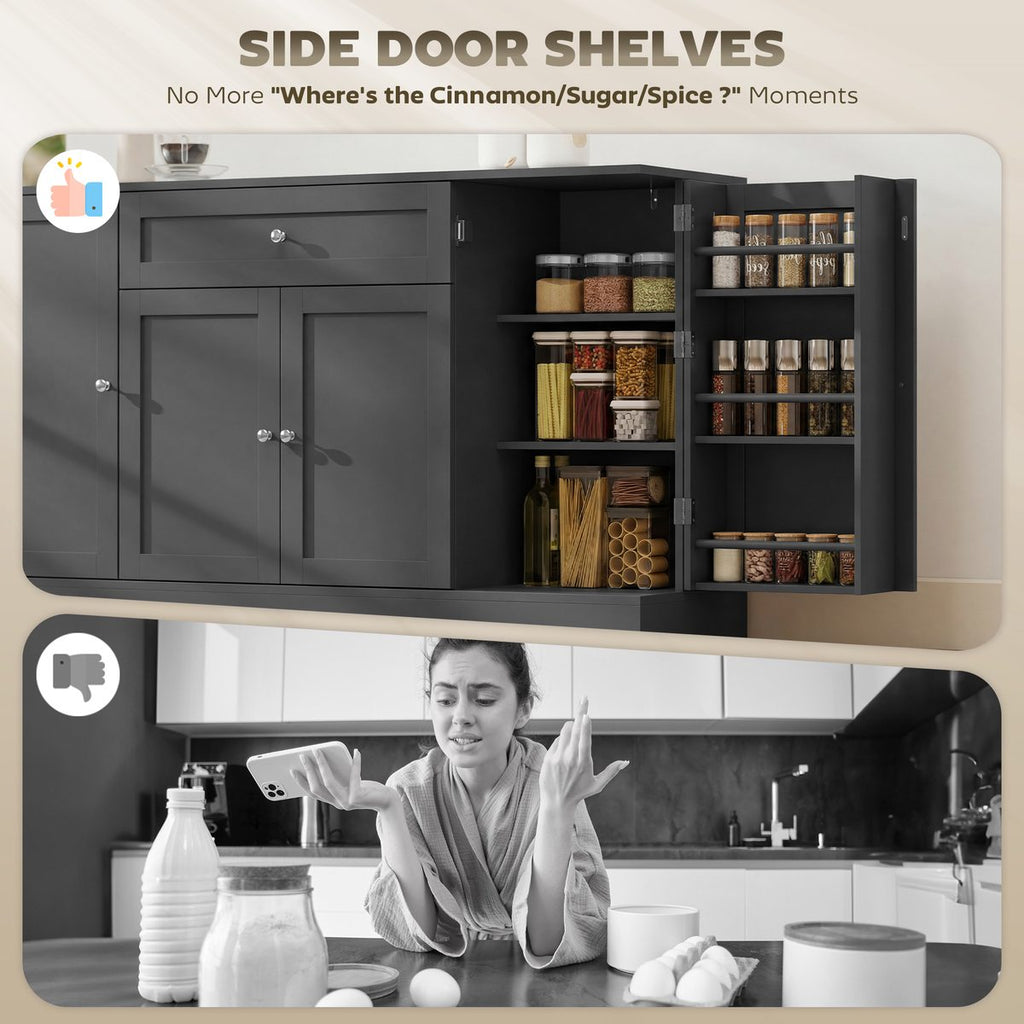 55" Modern Kitchen Storage Cabinet with Drawer, Adjustable Shelves, Small Kitchen Pantry with Door Racks, Black