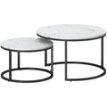 Modern Coffee Table Set of 2, Nesting Side Tables w/ Metal Base for Living Room Bedroom Office Faux Marbled White