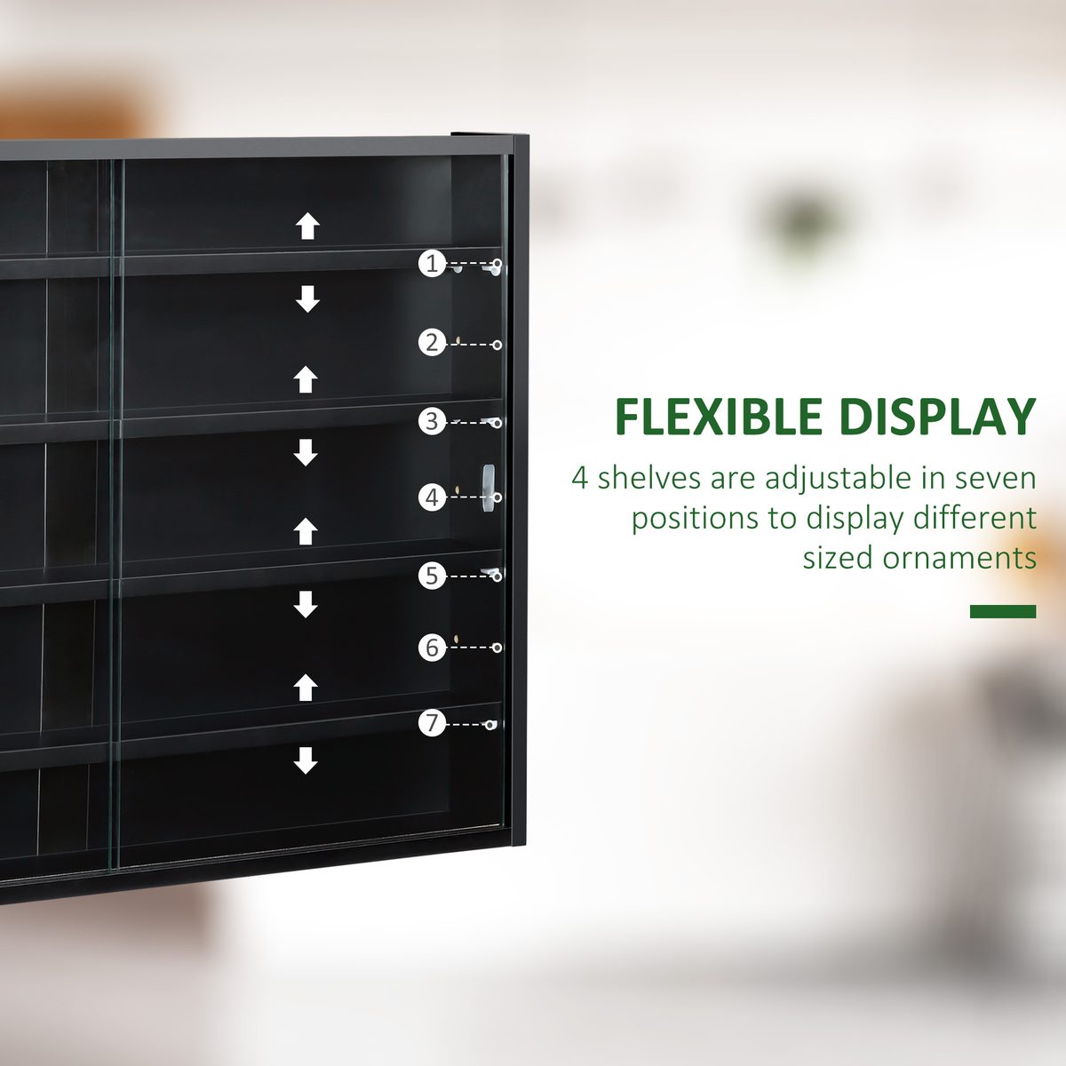 5-Tier Display Cabinet, Shot Glass Display Case, Glass Curio Cabinet with 2 Glass Doors and 4 Adjustable Shelves, Black