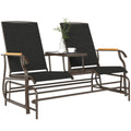 Outdoor 2-Person Glider Bench, Outside Swing Glider Chair Loveseat with Breathable Mesh, Table, Steel Frame