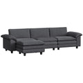 Sectional Sofa, L Shaped Sofa with Deep Seat, Movable Ottoman and Pillow-top Armrests, Dark Grey