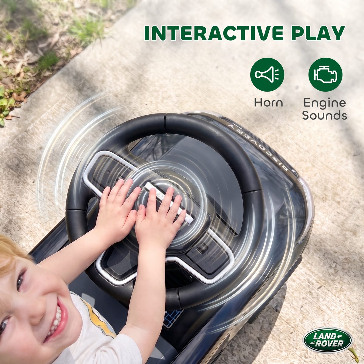 Licensed Land Rover Ride on Push Car with Anti-Tip Device, Under-Seat Storage, Horn, Engine Sounds for 18-36 M, Black