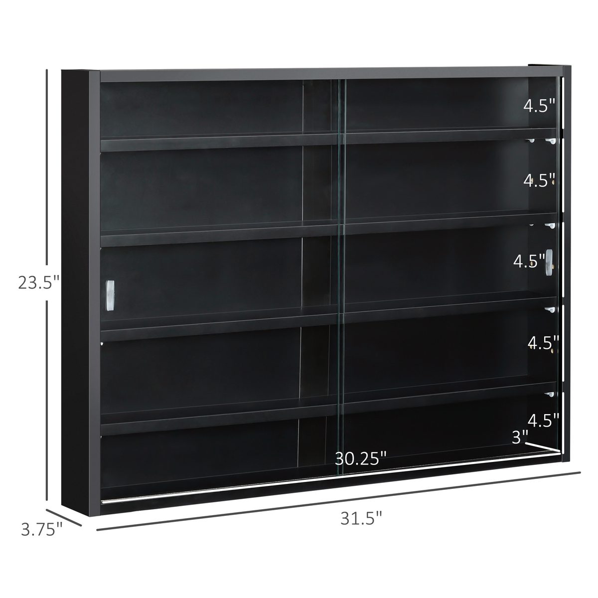 5-Tier Display Cabinet, Shot Glass Display Case, Glass Curio Cabinet with 2 Glass Doors and 4 Adjustable Shelves, Black