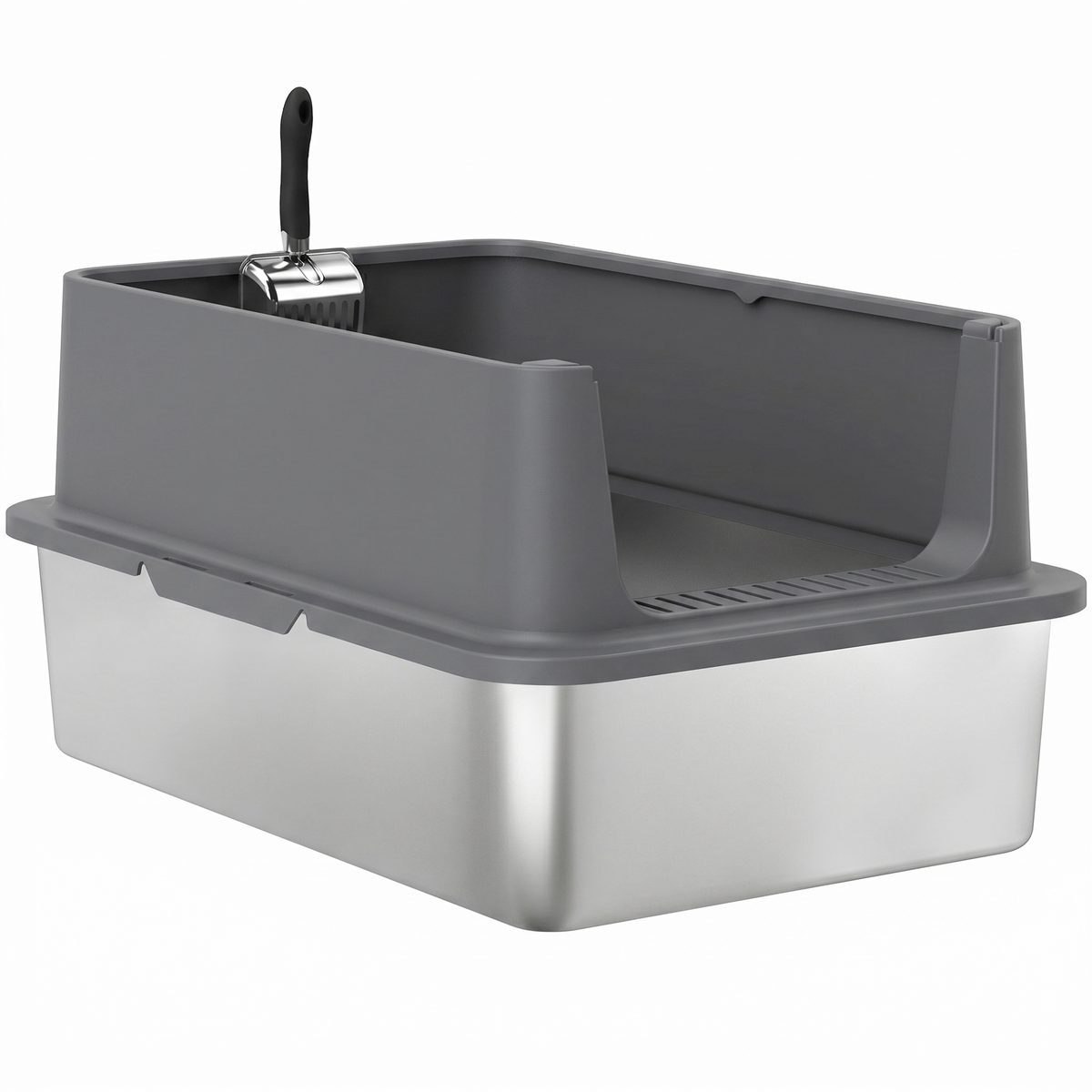 XL Stainless Steel Cat Litter Box for Big and Multiple Cats with High Wall Side, Scoop, Easy Cleaning & Odor Free