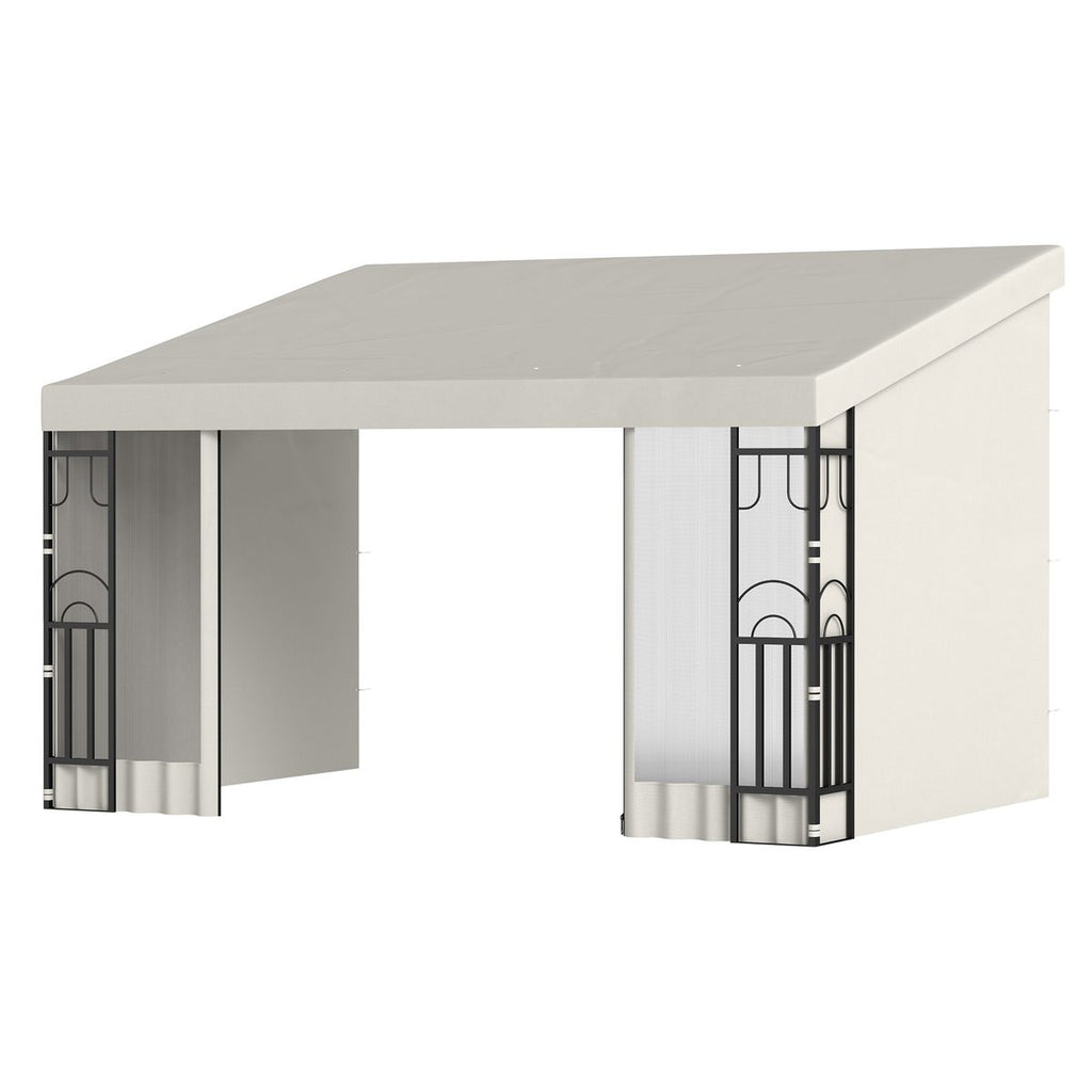 10' x 10' Wall Pergola, Outdoor Gazebo with 2 Curtains and 2 Nettings, UV Resistant, for Patio, Deck, Beige