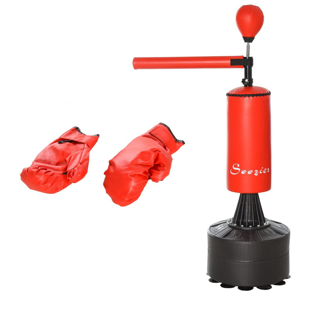 Freestanding Boxing Punch Bag Stand with 360° Rotating Flexible Arm, Speed Ball, Waterable and Sandable Base, Red