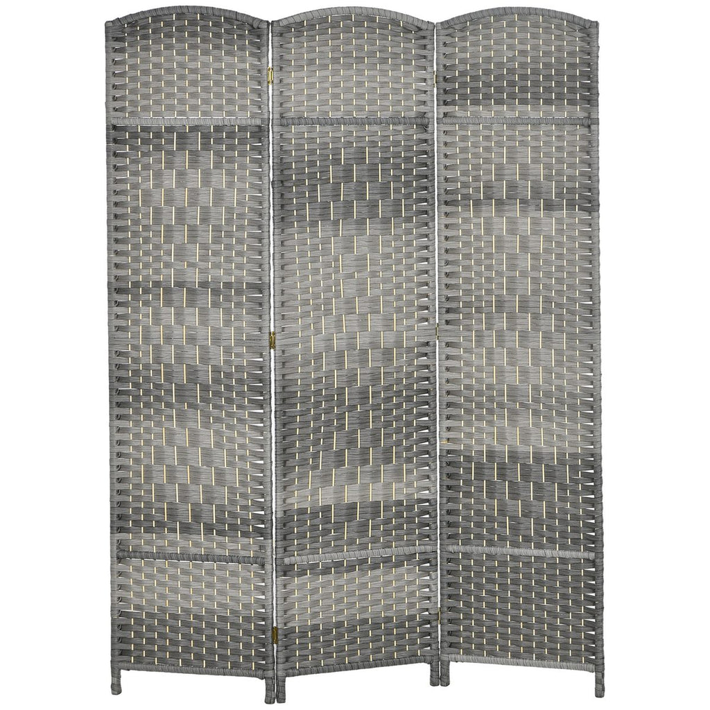 6 Ft Tall Folding Room Divider, 3 Panel Portable Privacy Screen, Hand-Woven Partition Wall Divider, Mixed Grey